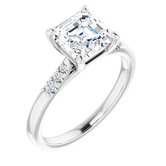 Cubic Zirconia Engagement Ring- The Kayla Love (Customizable 7-stone Asscher Cut Cathedral Style with Triple Graduated Round Cut Side Stones)
