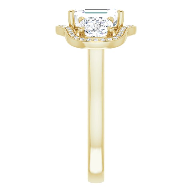 Cubic Zirconia Engagement Ring- The Aimi Namiko (Customizable 3-stone Design with Radiant Cut Center, Cushion Side Stones, Triple Halo and Bridge Under-halo)