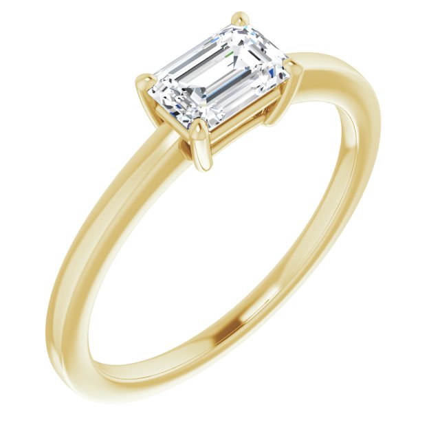 10K Yellow Gold Customizable Bowl-Prongs Emerald/Radiant Cut Solitaire with Thin Band