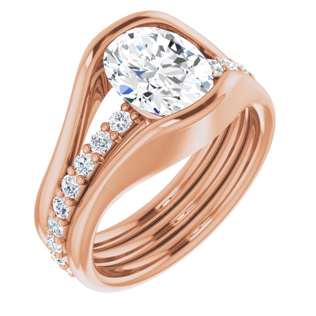 10K Rose Gold Customizable Bezel-set Oval Cut Style with Thick Pavé Band
