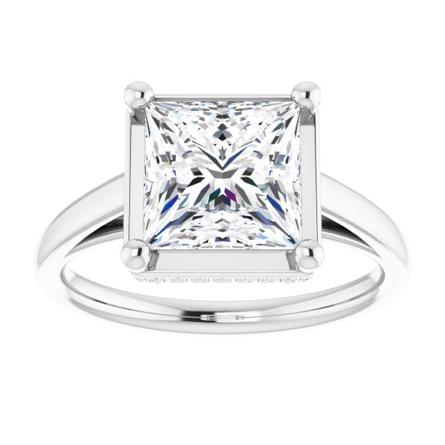 Cubic Zirconia Engagement Ring- The Romina Salomé (Customizable Super-Cathedral Princess/Square Cut Design with Hidden-stone Under-halo Trellis)