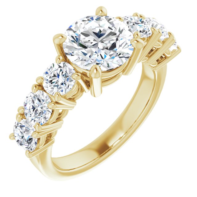 14K Yellow Gold Customizable 7-stone Round Cut Design with Large Round-Prong Side Stones
