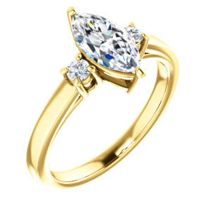 Cubic Zirconia Engagement Ring- The Jacqueline (Customizable Marquise Cut 3-stone with Thin Band and Dual Round Prong Accents)