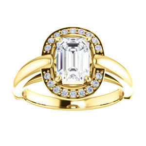 Cubic Zirconia Engagement Ring- The Kady (Customizable Cathedral-set Emerald Cut with Semi-Halo)