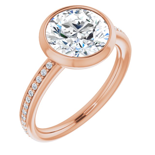 14K Rose Gold Customizable Bezel-Set Round Cut Center with Thin Shared Prong Band