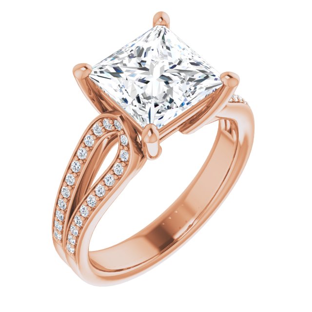 10K Rose Gold Customizable Princess/Square Cut Design featuring Shared Prong Split-band