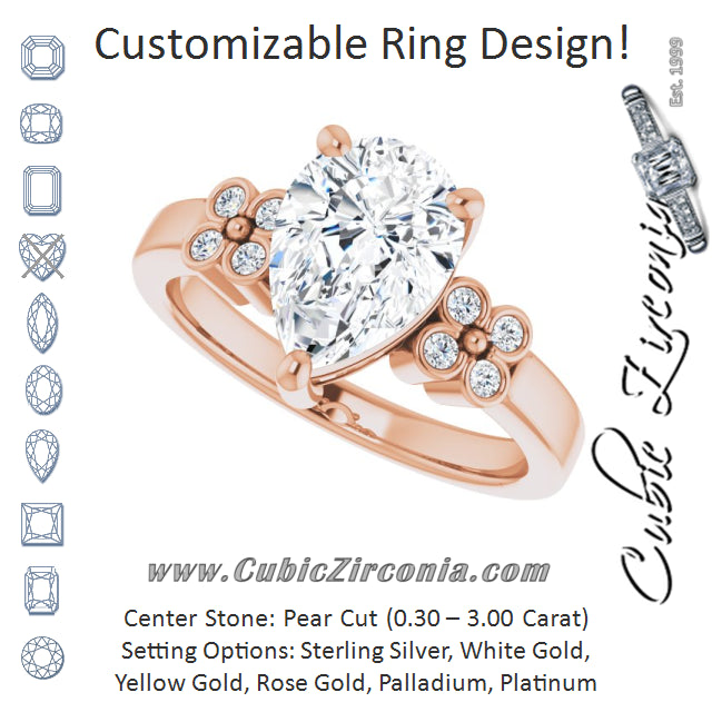Cubic Zirconia Engagement Ring- The Heidi Grethe (Customizable 9-stone Design with Pear Cut Center and Complementary Quad Bezel-Accent Sets)
