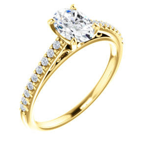 Cubic Zirconia Engagement Ring- The Kiana (Customizable Oval Cut Design with Decorative Cathedral Trellis and Thin Pavé Band)