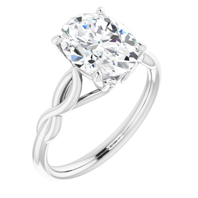 10K White Gold Customizable Oval Cut Solitaire with Braided Infinity-inspired Band and Fancy Basket)