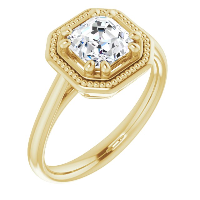 10K Yellow Gold Customizable Asscher Cut Solitaire with Metallic Drops Halo Lookalike