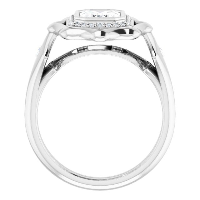 Cubic Zirconia Engagement Ring- The Jeanne (Customizable Bezel-set Radiant Cut with Halo & Oversized Floral Design)