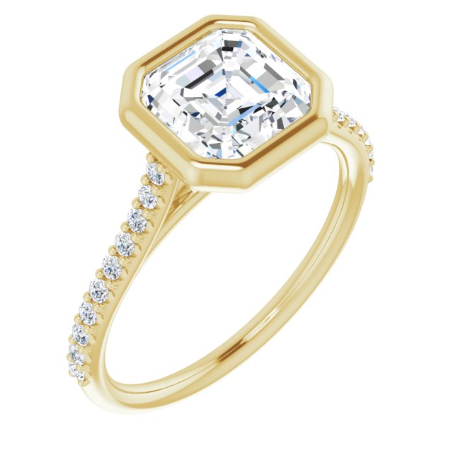 Cubic Zirconia Engagement Ring- The Careena (Customizable Bezel-set Asscher Cut Style with Ultra-thin Pavé-Accented Band)