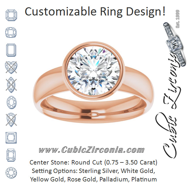 Cubic Zirconia Engagement Ring- The Jenny (Customizable Bezel-set Round Cut Solitaire with Wide Band)