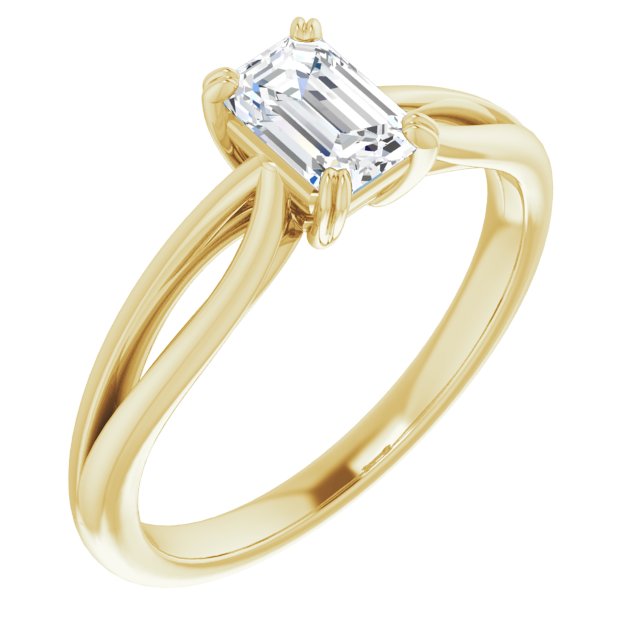10K Yellow Gold Customizable Emerald/Radiant Cut Solitaire with Wide-Split Band