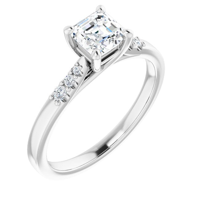10K White Gold Customizable 7-stone Asscher Cut Cathedral Style with Triple Graduated Round Cut Side Stones
