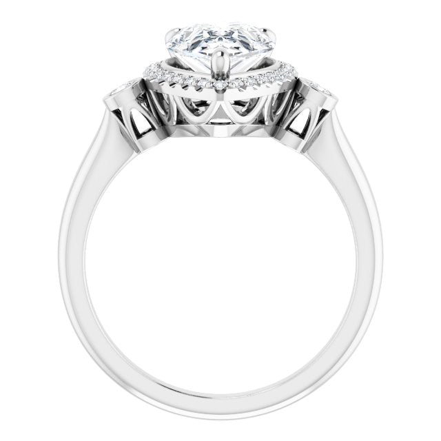 Cubic Zirconia Engagement Ring- The Adoración (Customizable Pear Cut Style with Halo and Twin Round Bezel Accents)