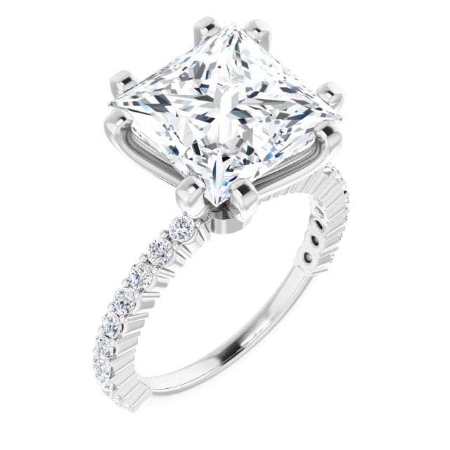 10K White Gold Customizable 8-prong Princess/Square Cut Design with Thin, Stackable Pav? Band