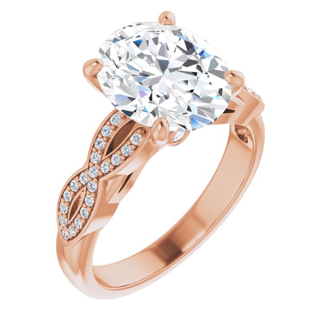 10K Rose Gold Customizable Oval Cut Design featuring Infinity Pavé Band and Round-Bezel Peekaboos