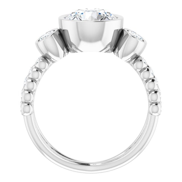Cubic Zirconia Engagement Ring- The Tamanna (Customizable Bezel-set Round Cut Design with Dual Bezel-Oval Accents and Round-Bezel Accented Split Band)