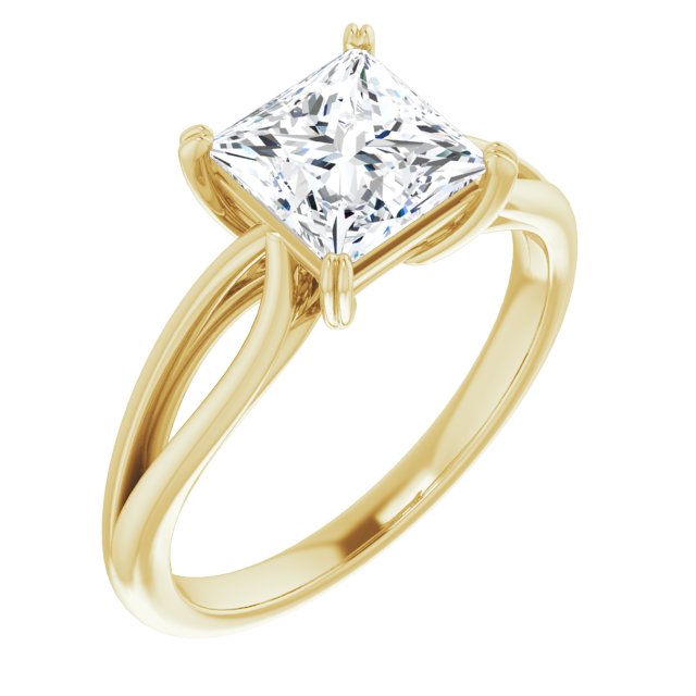 10K Yellow Gold Customizable Princess/Square Cut Solitaire with Wide-Split Band
