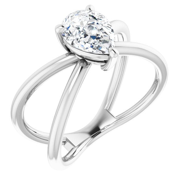 10K White Gold Customizable Pear Cut Solitaire with Semi-Atomic Symbol Band