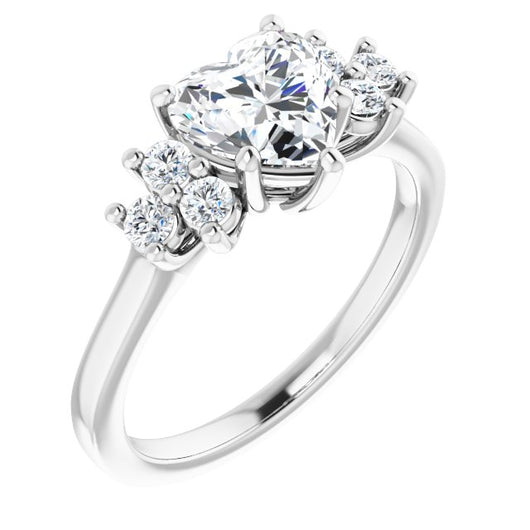 10K White Gold Customizable Heart Cut 7-stone Prong-Set Design