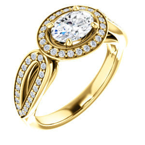 CZ Wedding Set, featuring The Jordyn Elitza engagement ring (Customizable Halo-Style Oval Cut with Twisting Pavé Split-Shank)