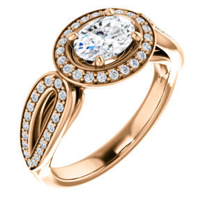 Cubic Zirconia Engagement Ring- The Jordyn Elitza (Customizable Halo-Style Oval Cut with Twisting Pavé Split-Shank)