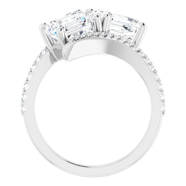 Cubic Zirconia Engagement Ring- The Nellie (Customizable Double Asscher Cut 2-stone Design with Ultra-thin Bypass Band and Pavé Enhancement)