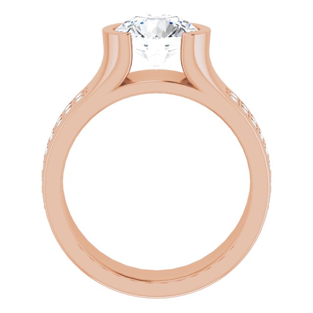 Cubic Zirconia Engagement Ring- The Jennifer (Customizable Bezel-set Round Cut Design with Thick Band featuring Double-Row Shared Prong Accents)
