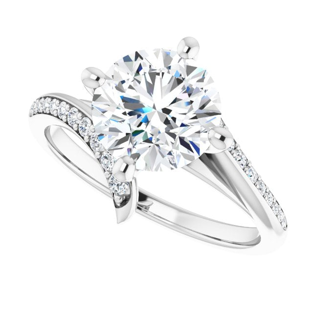 Cubic Zirconia Engagement Ring- The Cassy Anya (Customizable Round Cut Style with Artisan Bypass and Shared Prong Band)