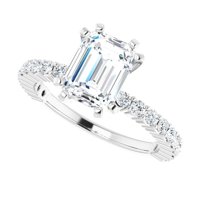 Cubic Zirconia Engagement Ring- The Thea (Customizable 8-prong Radiant Cut Design with Thin, Stackable Pavé Band)