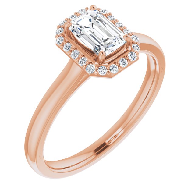 10K Rose Gold Customizable Halo-Styled Cathedral Emerald/Radiant Cut Design
