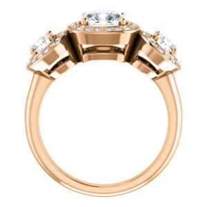 Cubic Zirconia Engagement Ring- The Justine (Customizable Cushion Cut Center 3-Stone Halo-Style)