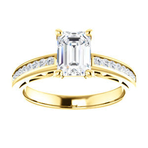 Cubic Zirconia Engagement Ring- The Jazmin Ella (Customizable Emerald Cut with Three-sided Filigree and Channel Accents)