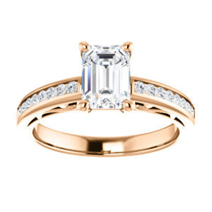 Cubic Zirconia Engagement Ring- The Jazmin Ella (Customizable Emerald Cut with Three-sided Filigree and Channel Accents)