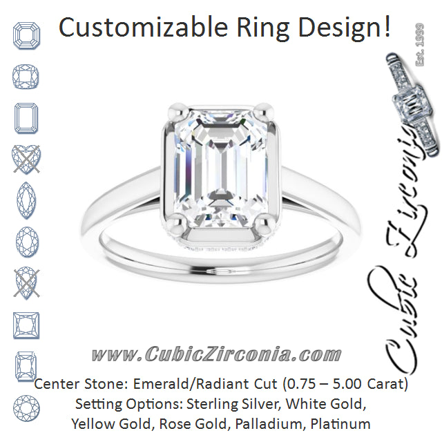 Cubic Zirconia Engagement Ring- The Romina Salomé (Customizable Super-Cathedral Radiant Cut Design with Hidden-stone Under-halo Trellis)