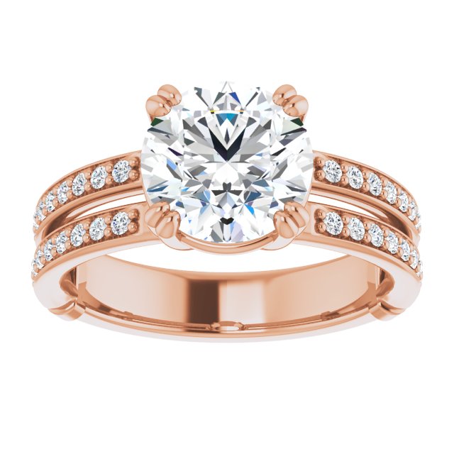 Cubic Zirconia Engagement Ring- The Constance (Customizable Round Cut Design featuring Split Band with Accents)
