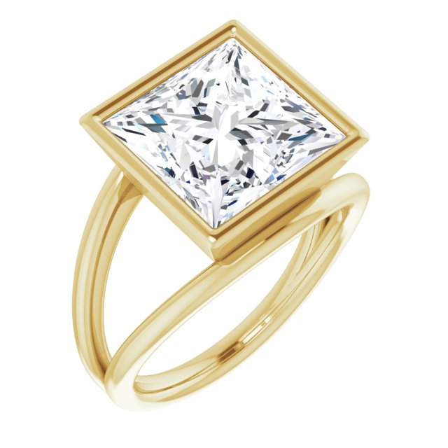 10K Yellow Gold Customizable Bezel-set Princess/Square Cut Style with Wide Tapered Split Band
