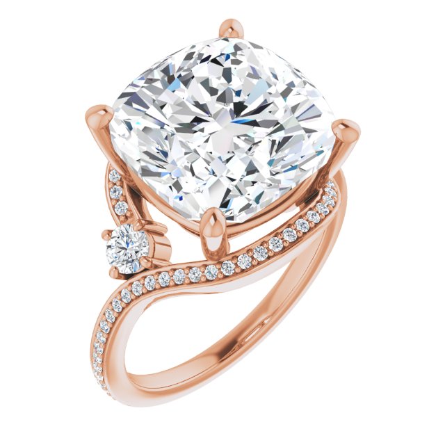 10K Rose Gold Customizable Cushion Cut Bypass Design with Semi-Halo and Accented Band