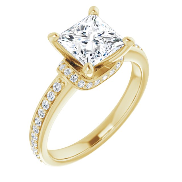 10K Yellow Gold Customizable Princess/Square Cut Setting with Organic Under-halo & Shared Prong Band