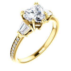 Cubic Zirconia Engagement Ring- The Hazel Rae (Customizable Heart Cut Design with Quad Baguette Accents and Pavé Band)