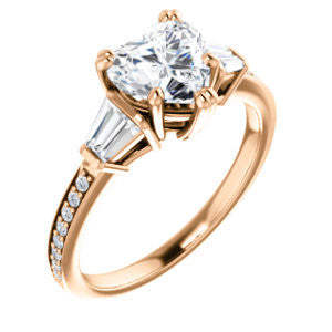 Cubic Zirconia Engagement Ring- The Hazel Rae (Customizable Heart Cut Design with Quad Baguette Accents and Pavé Band)