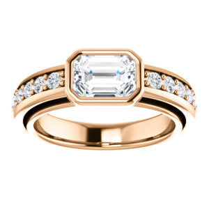 Cubic Zirconia Engagement Ring- The Racquel (Customizable Cathedral-Bezel Radiant Cut Design with Stackable Round-Accented Band)