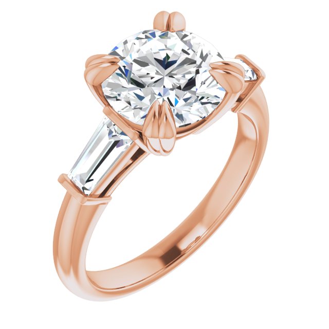 14K Rose Gold Customizable 3-stone Round Cut Design with Tapered Baguettes