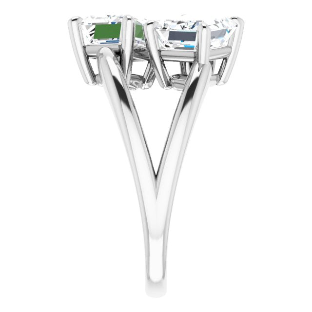 Cubic Zirconia Engagement Ring- The Melaine (Customizable Two Stone Double Emerald Cut Design with Split Bypass Band)