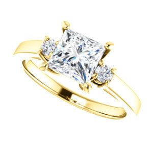 Cubic Zirconia Engagement Ring- The Jacqueline (Customizable Princess Cut 3-stone with Thin Band and Dual Round Prong Accents)