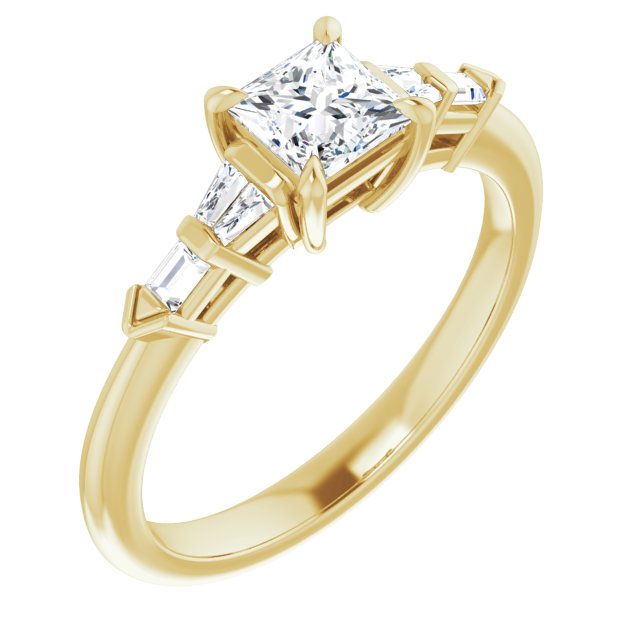 10K Yellow Gold Customizable 7-stone Design with Princess/Square Cut Center and Baguette Accents