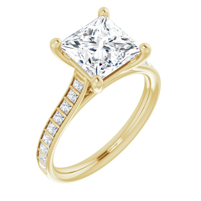 Cubic Zirconia Engagement Ring- The Gloria (Customizable Princess/Square Cut Style with Princess Channel Bar Setting)
