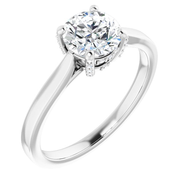 10K White Gold Customizable Cathedral-Raised Round Cut Style with Prong Accents Enhancement